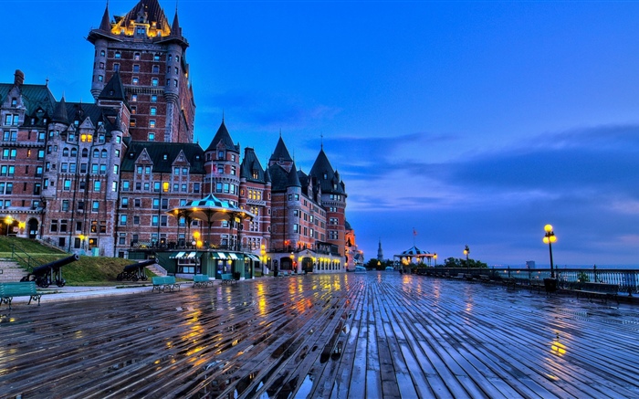 City night, hotel, castle, lights, river Wallpapers Pictures Photos Images