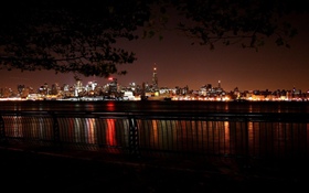 City night, lights, river HD wallpaper