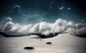 Desert, clouds, birds, creative design HD wallpaper