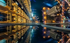 Dubai, Urban, skyscrapers, lights, from top view HD wallpaper