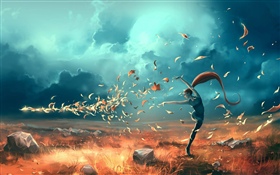 Fantasy girl, leaves, magic, art picture HD wallpaper