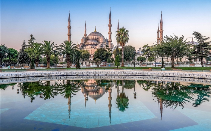 Istanbul, Turkey, mosque, trees, water Wallpapers Pictures Photos Images