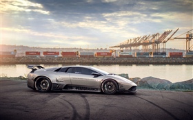 Lamborghini silver supercar side view HD wallpaper