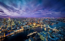 London, city night, river, bridge, lights, England HD wallpaper