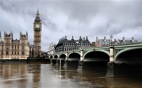 London, river, bridge, Big Ben, England HD wallpaper