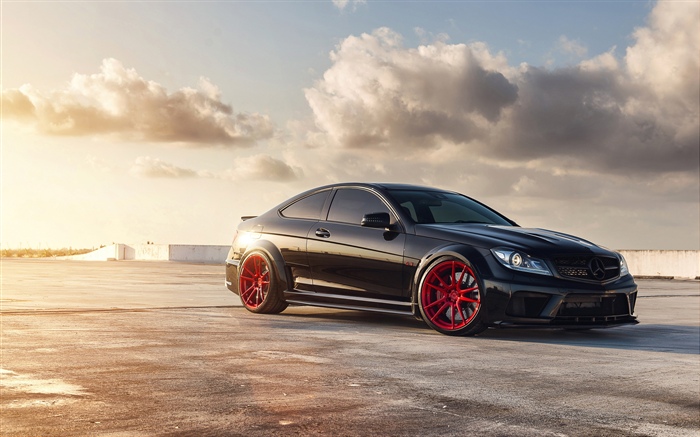 Mercedes-Benz C63 black car Wallpapers Pictures Photos Images