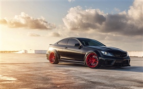 Mercedes-Benz C63 black car HD wallpaper