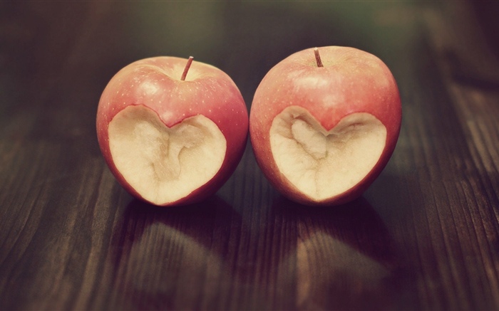 Two apples, love heart Wallpapers Pictures Photos Images