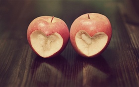 Two apples, love heart HD wallpaper