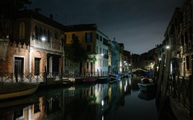 Venice, Italy, river, houses, bridge, night HD wallpaper