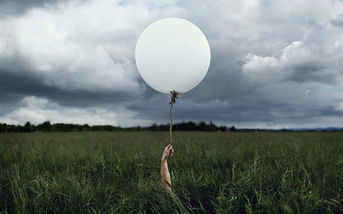 White balloon, grass Wallpapers Pictures Photos Images