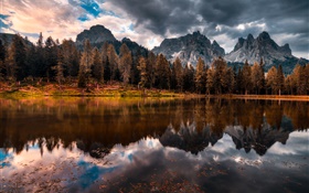 Autumn, lake, mountains, clouds