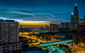Chicago, city, night, buildings, lights, USA HD wallpaper