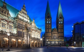 Germany, Bremen, city, night, lights