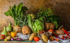 Vegetables, pineapple, potato, tomato, pumpkin HD wallpaper