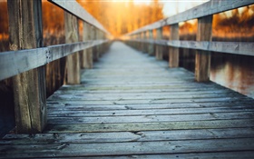 Wood bridge, fence, hazy HD wallpaper
