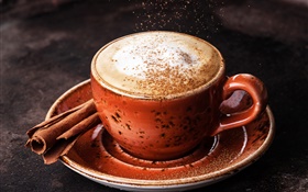 Coffee, cinnamon, cup, foam HD wallpaper