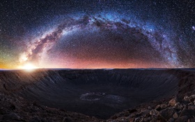 Stars, night, crater, stones, sky HD wallpaper